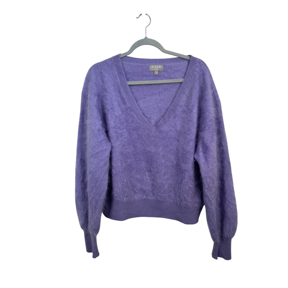 J.Crew Sweater Women XL Purple Excellent 100% Cashmere Fuzzy V-Neck Relaxed